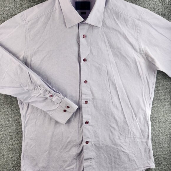 David Donahue Trim Fit Purple Check 17 34/35 Button Up Shirt Men Long Sleeve - Picture 4 of 16